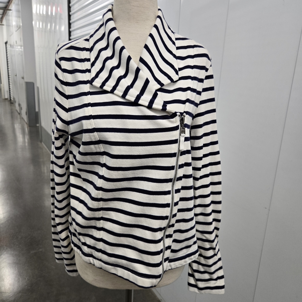 Splendid Navy & White Striped Moto Jacket – 100% Cotton Knit, Size M